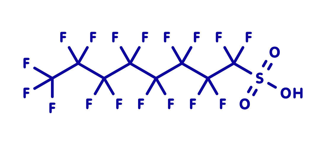 Perfluorooctanesulfonic acid molecule, illustration