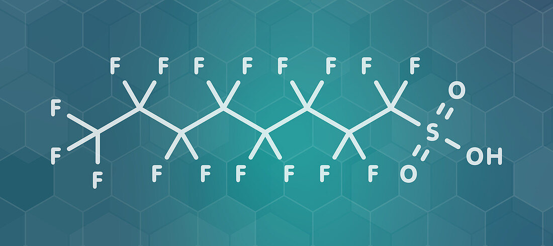 Perfluorooctanesulfonic acid molecule, illustration