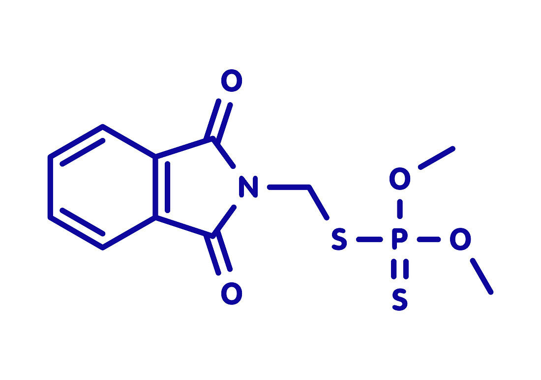 Phosmet organophosphate insecticide molecule, illustration