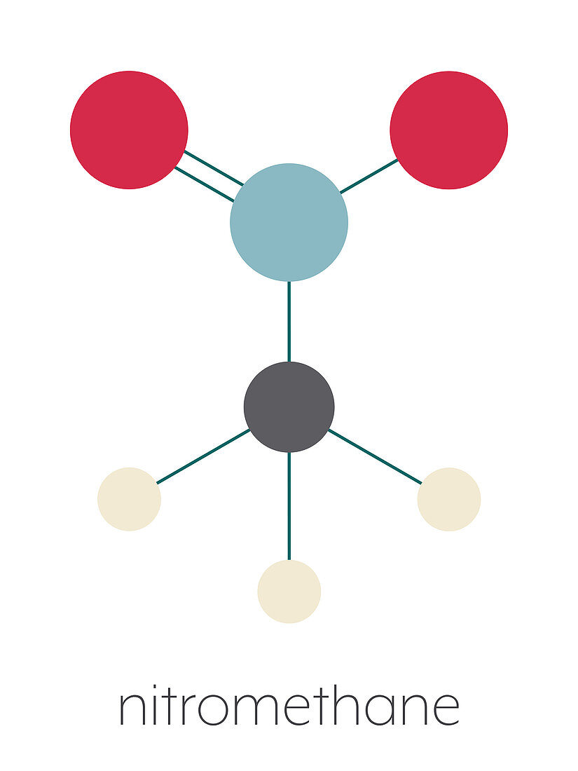 Nitromethane nitro fuel molecule, illustration