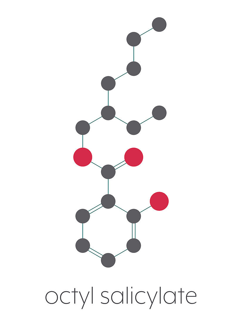 Octyl salicylate sunscreen molecule, illustration