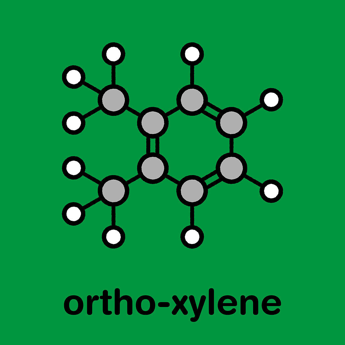 Ortho-xylene aromatic hydrocarbon molecule, illustration