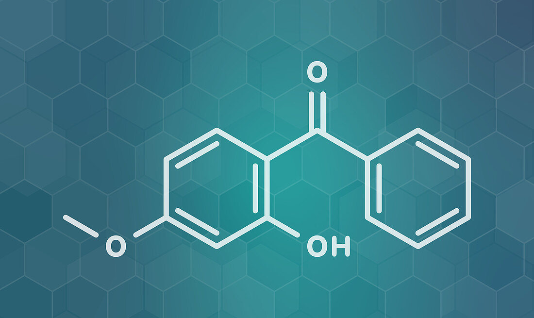 Oxybenzone sunscreen molecule, illustration