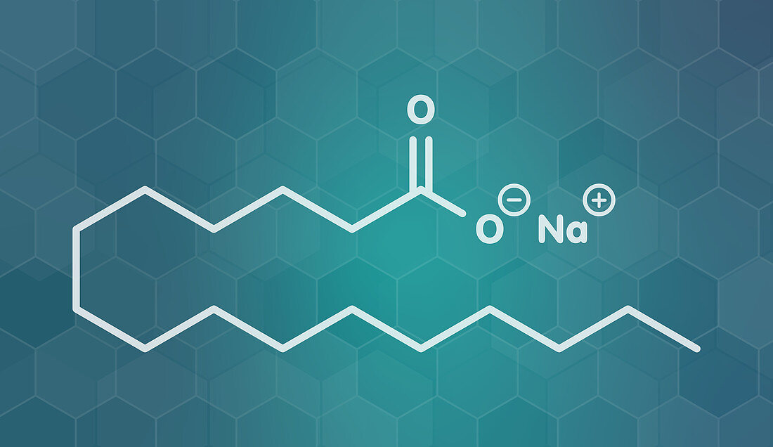 Sodium palmitate soap molecule, illustration