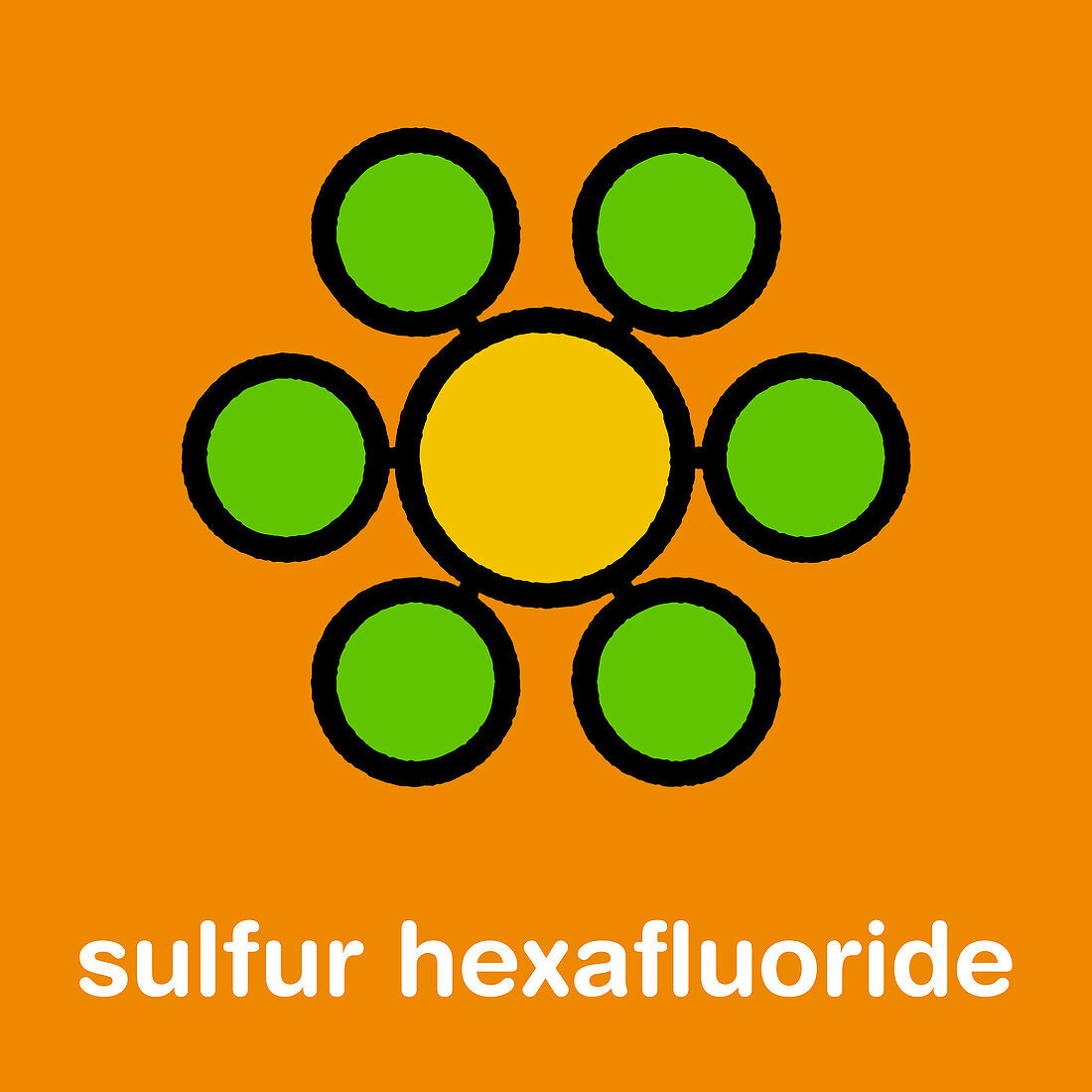 Sulfur hexafluoride gas insulator molecule, illustration