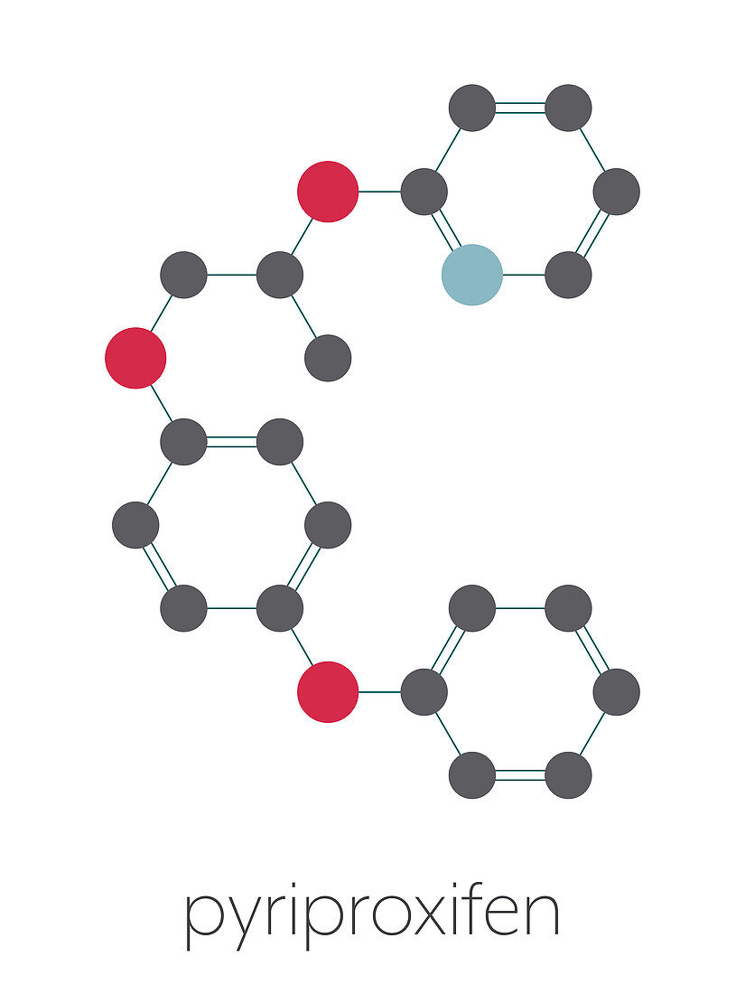 Pyriproxyfen pesticide molecule, illustration