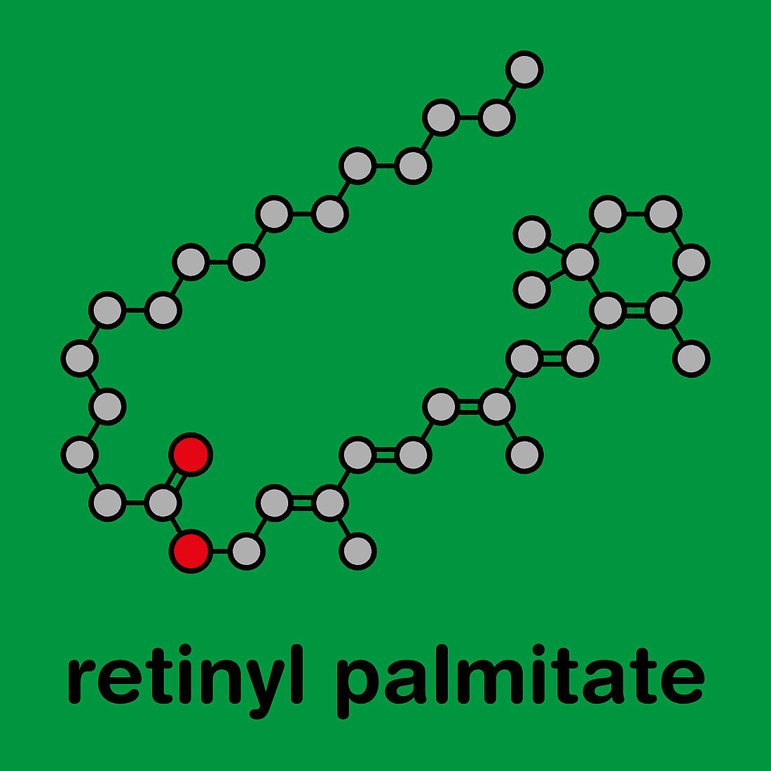 Retinyl palmitate vitamin supplement molecule, illustration
