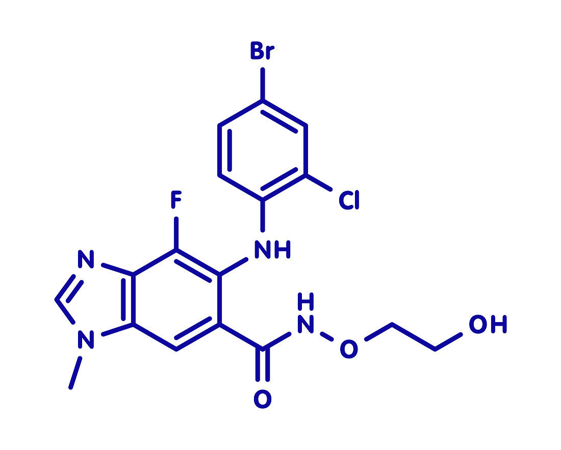 Selumetinib cancer drug molecule, illustration