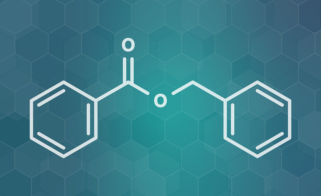 Benzyl benzoate drug molecule, illustration