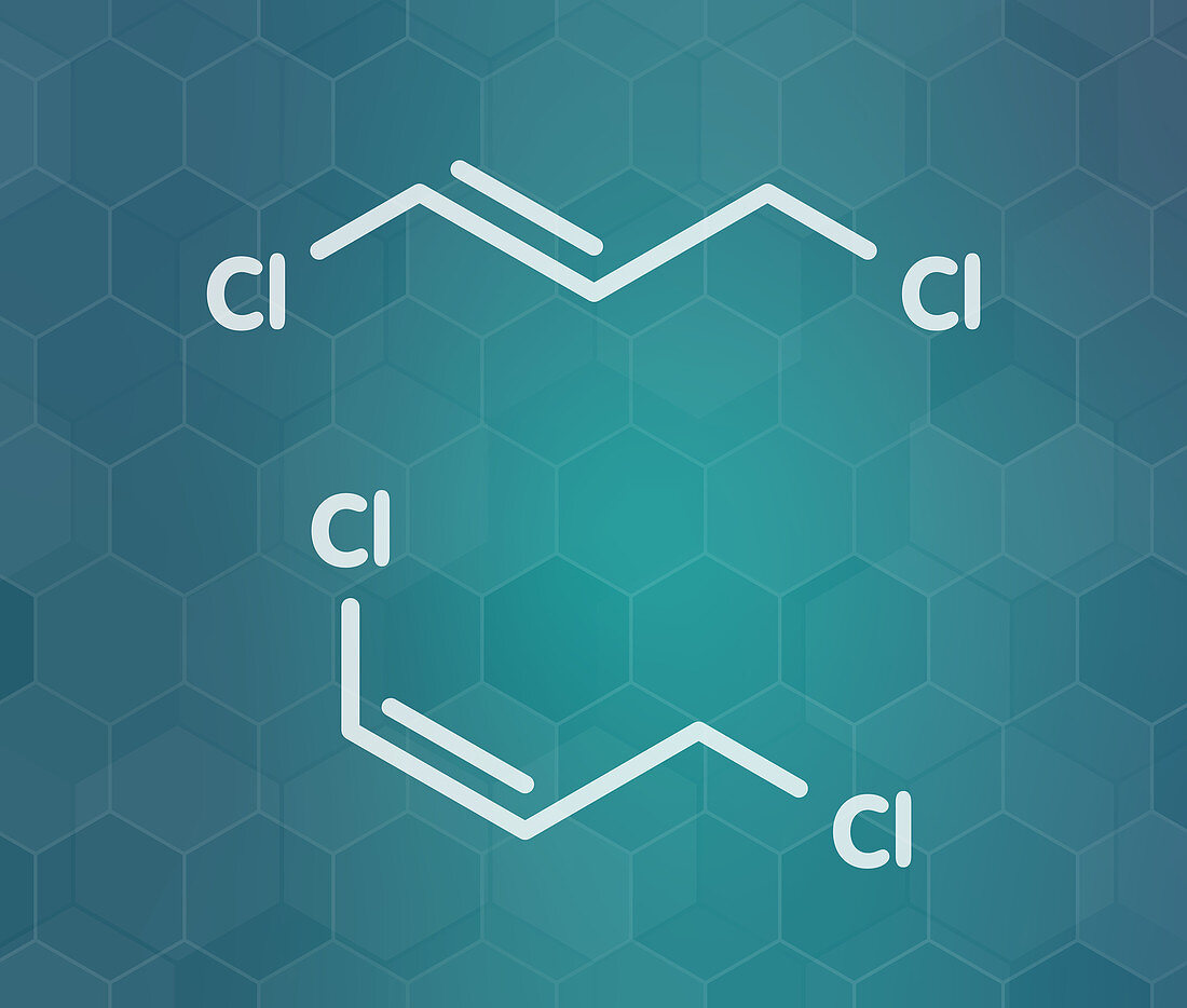 1, 3-dichloropropene pesticide molecule, illustration