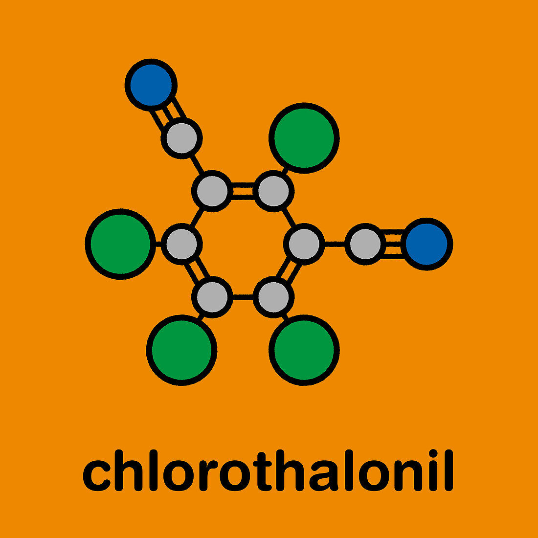 Chlorothalonil pesticide molecule, illustration
