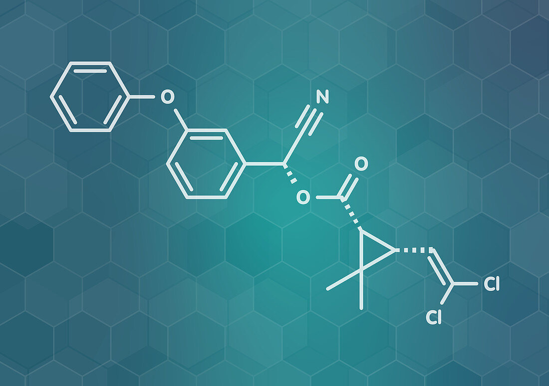 Cypermethrin insecticide molecule, illustration