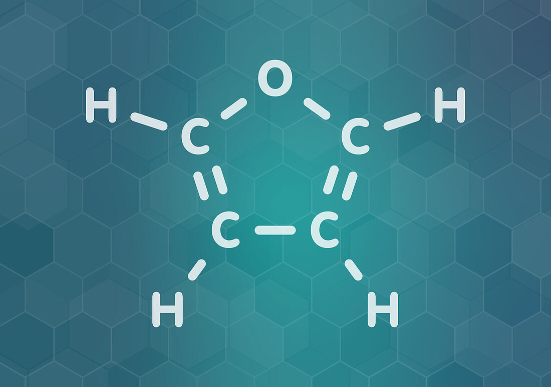 Furan heterocyclic aromatic molecule, illustration
