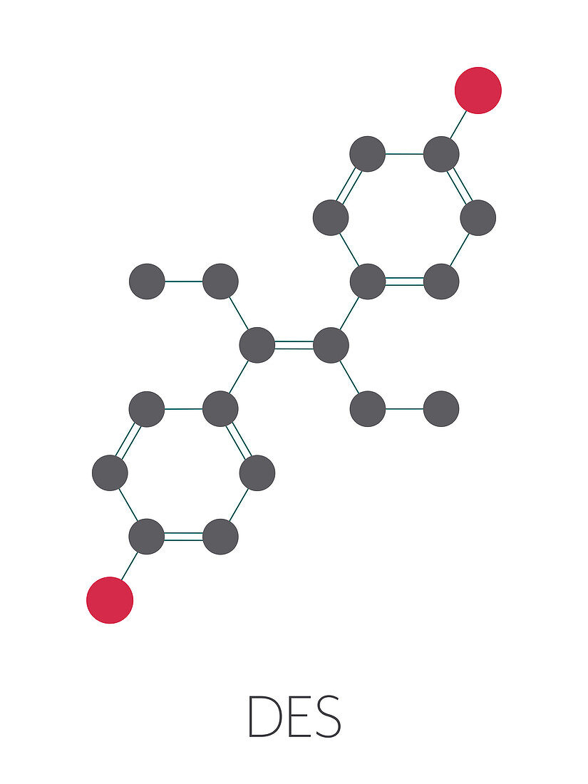 Diethylstilbestrol synthetic estrogen molecule, illustration