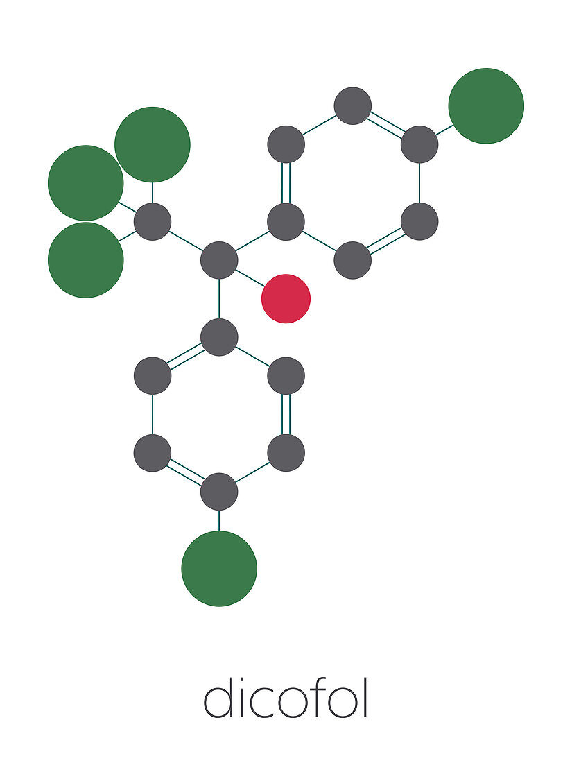 Dicofol organochlorine pesticide molecule, illustration