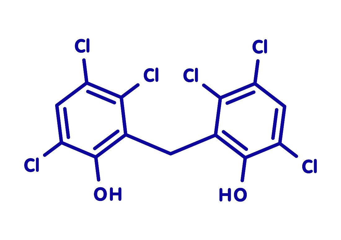 Hexachlorophene disinfectant molecule, illustration