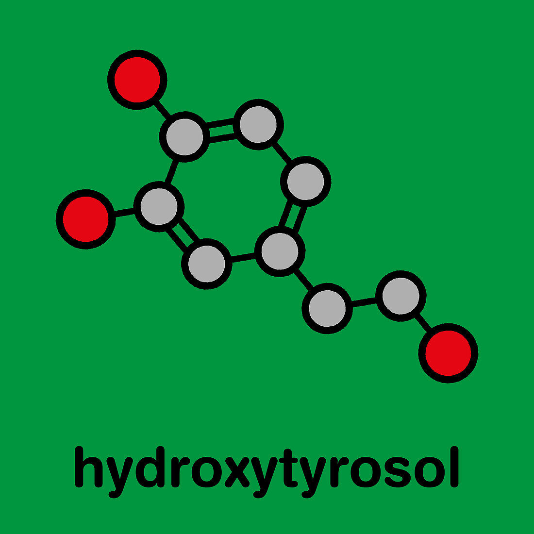 Hydroxytyrosol olive oil antioxidant molecule, illustration