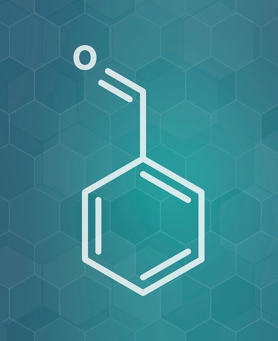 Benzaldehyde bitter almond odour molecule, illustration