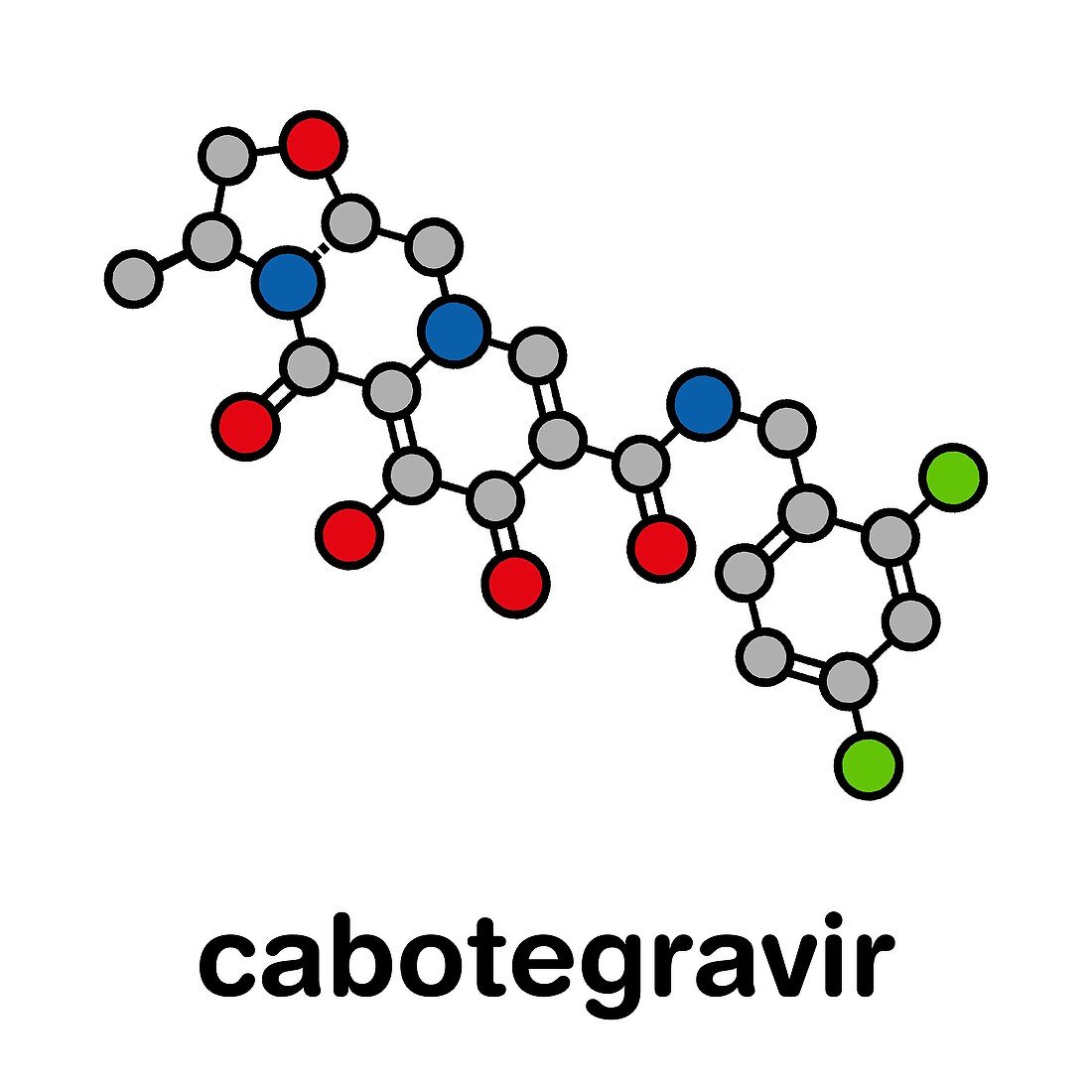 Cabotegravir HIV drug molecule, illustration