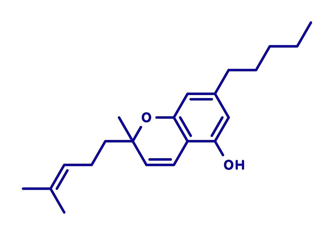 Cannabichromene cannabinoid molecule, illustration