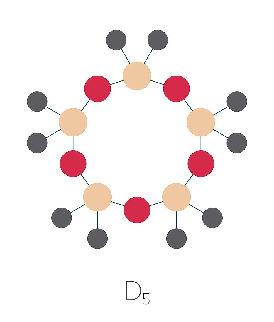 Decamethylcyclopentasiloxane D5 molecule, illustration