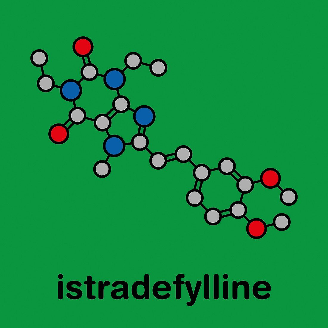 Istradefylline drug molecule, illustration