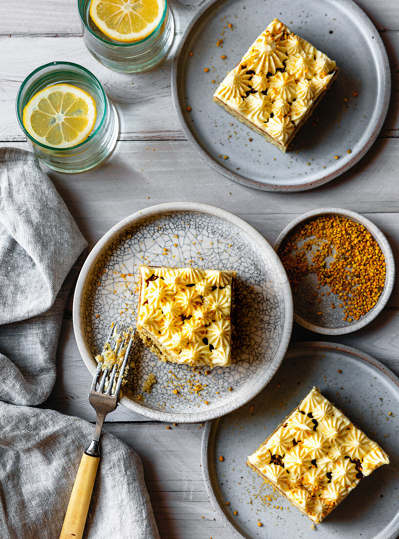 Lemon sheet cake with bee pollen