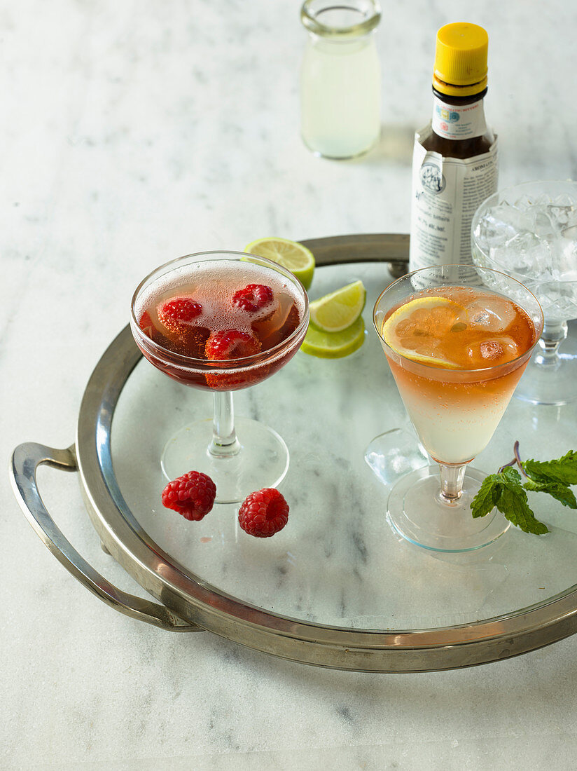 Cocktails, Cloudy Apple and bitters, Champagne spritzer
