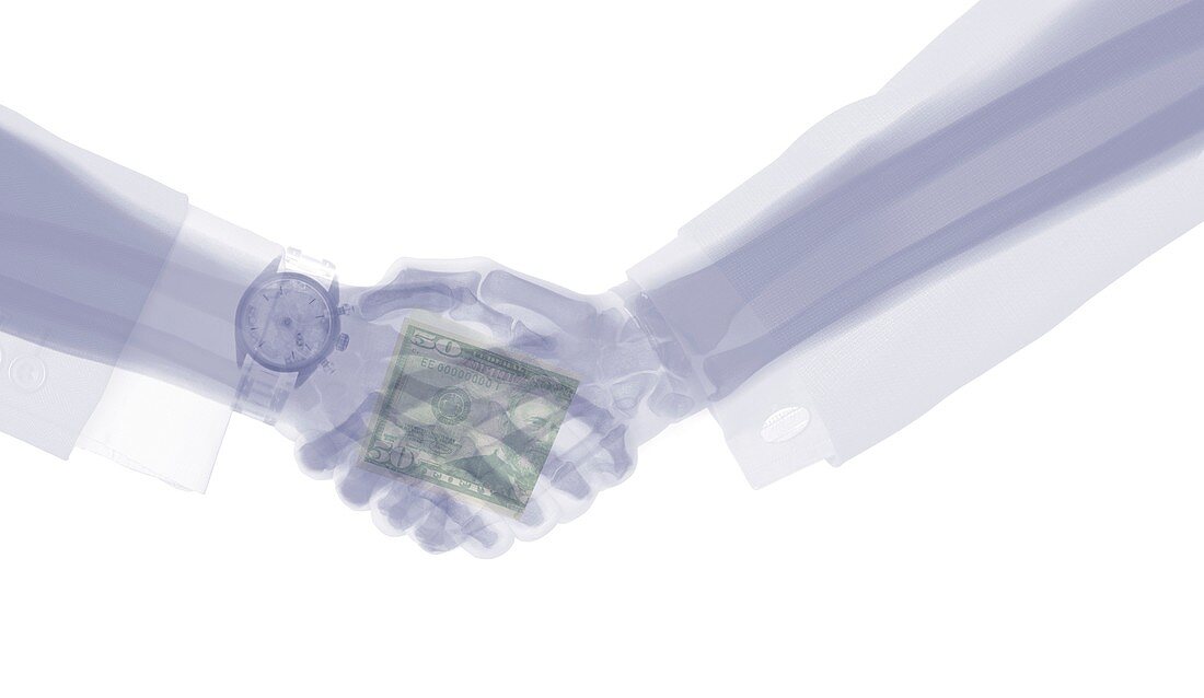 Businessmen shaking hands, X-ray