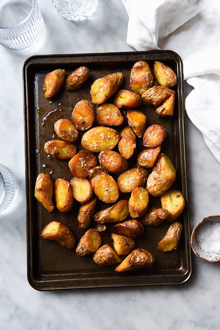 Crunchy Roast Potatoes On Baking tray