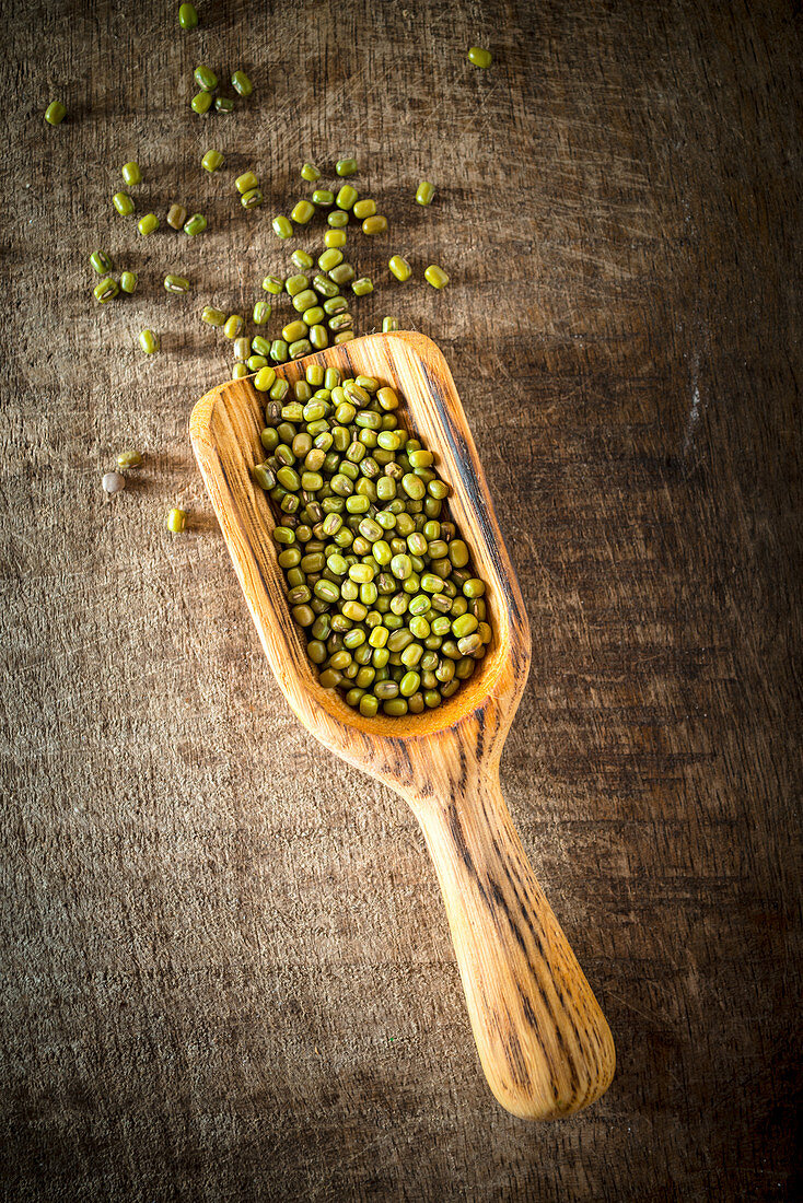 Green Mung Beans in a scoop