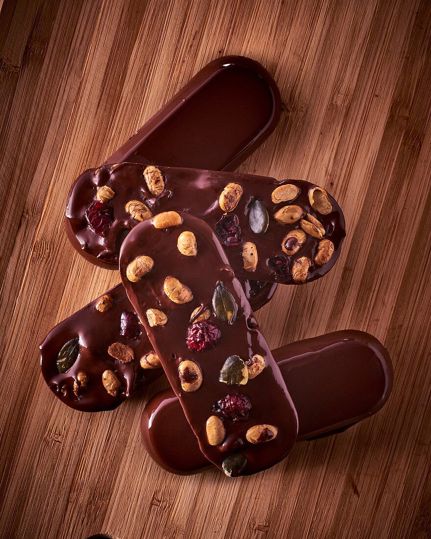 Chocolate bar with nuts and dried fruit