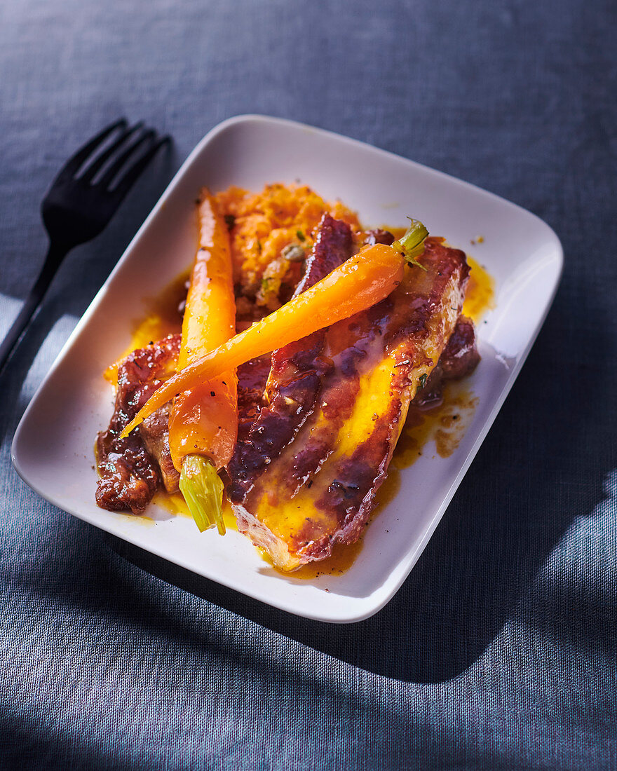 Candied pork belly with carrots