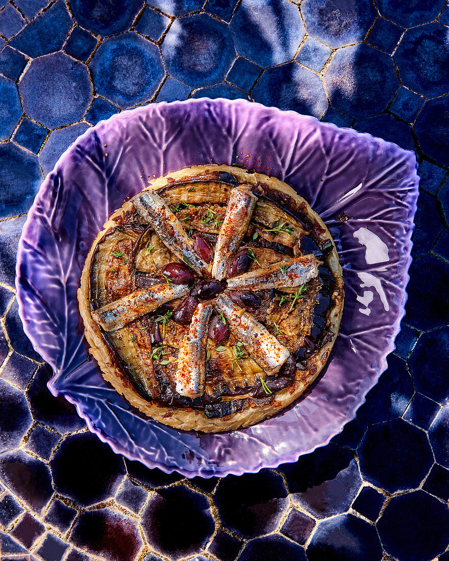 Aubergine tart with anchovies