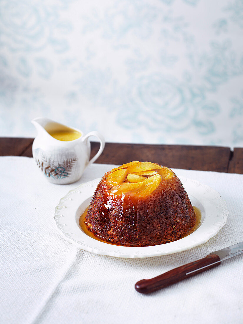 Apple pudding with golden syrup