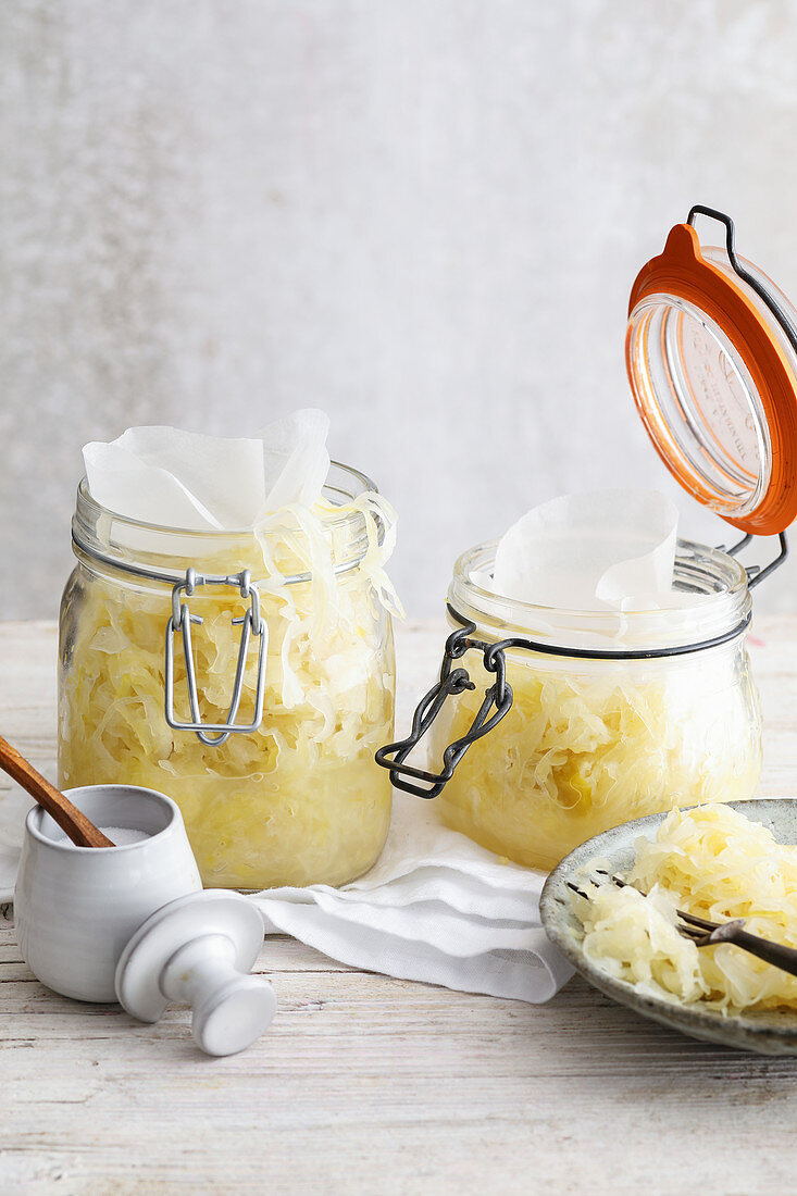 Homemade sauerkraut in jars