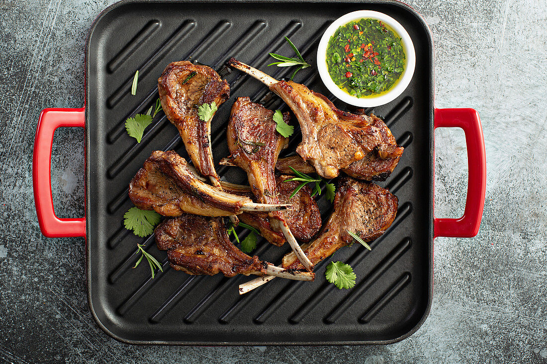 Grilled lamb chops with chimichurri sauce