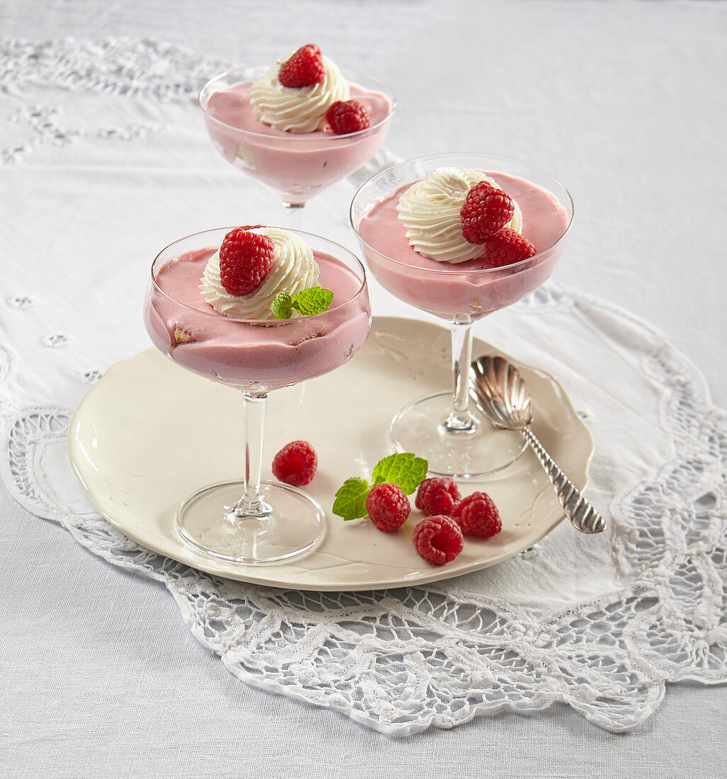 Raspberry mousse in a glass