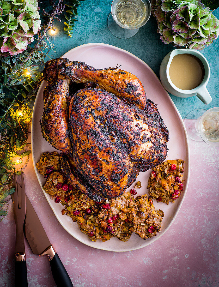 African style stuffed turkey with gravy