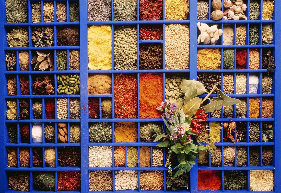 Colorful Assorted Spices from Overhead