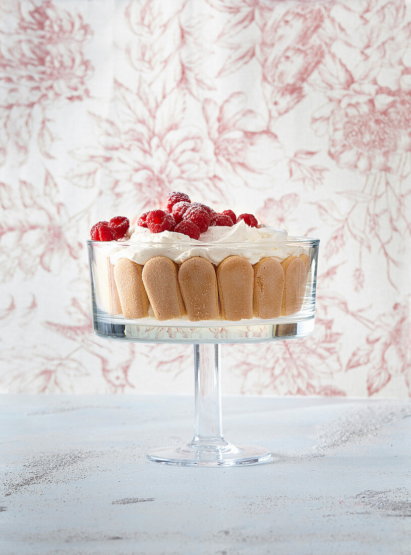 Trifle with sour and raspberries