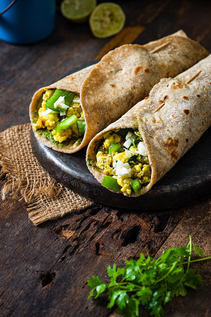 Wraps with crumbly paneer and vegetables