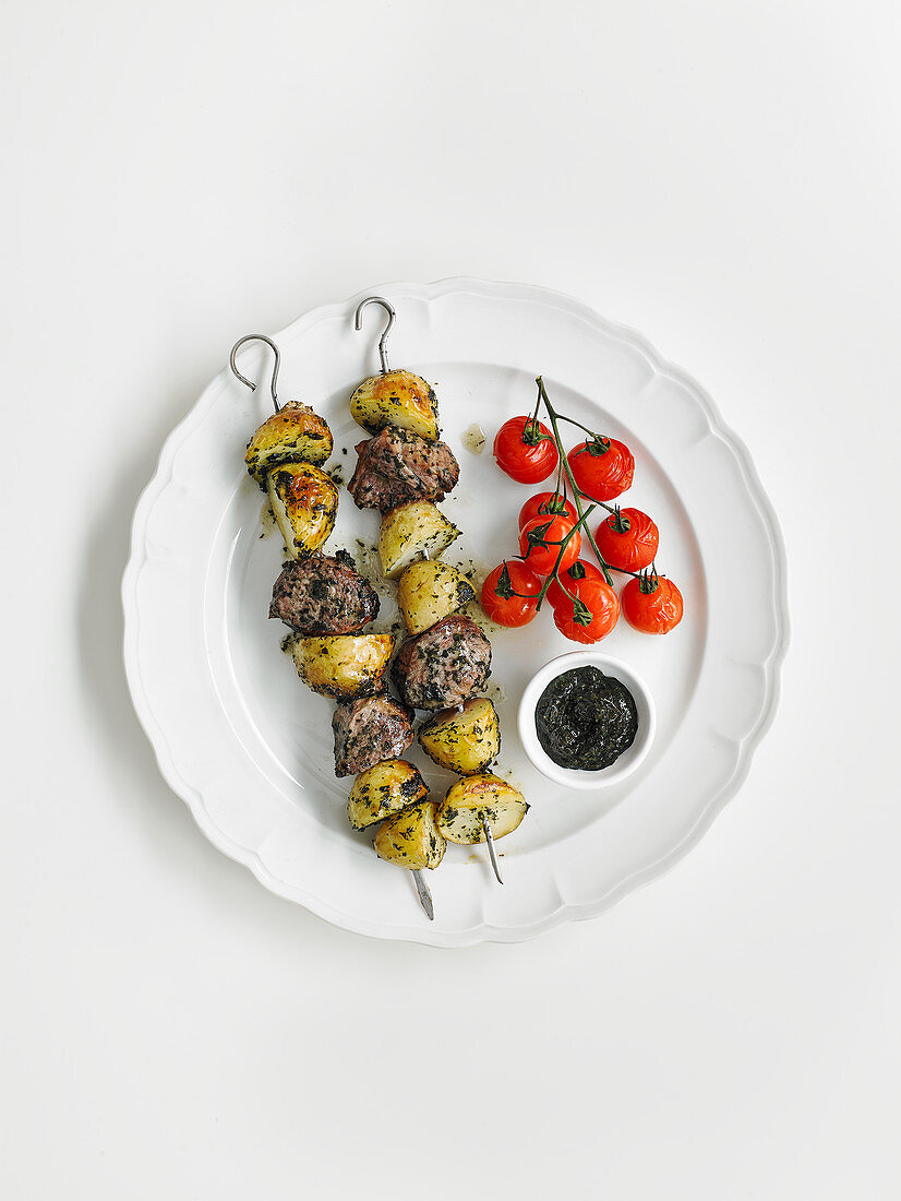 Jersey royal lamb skewers