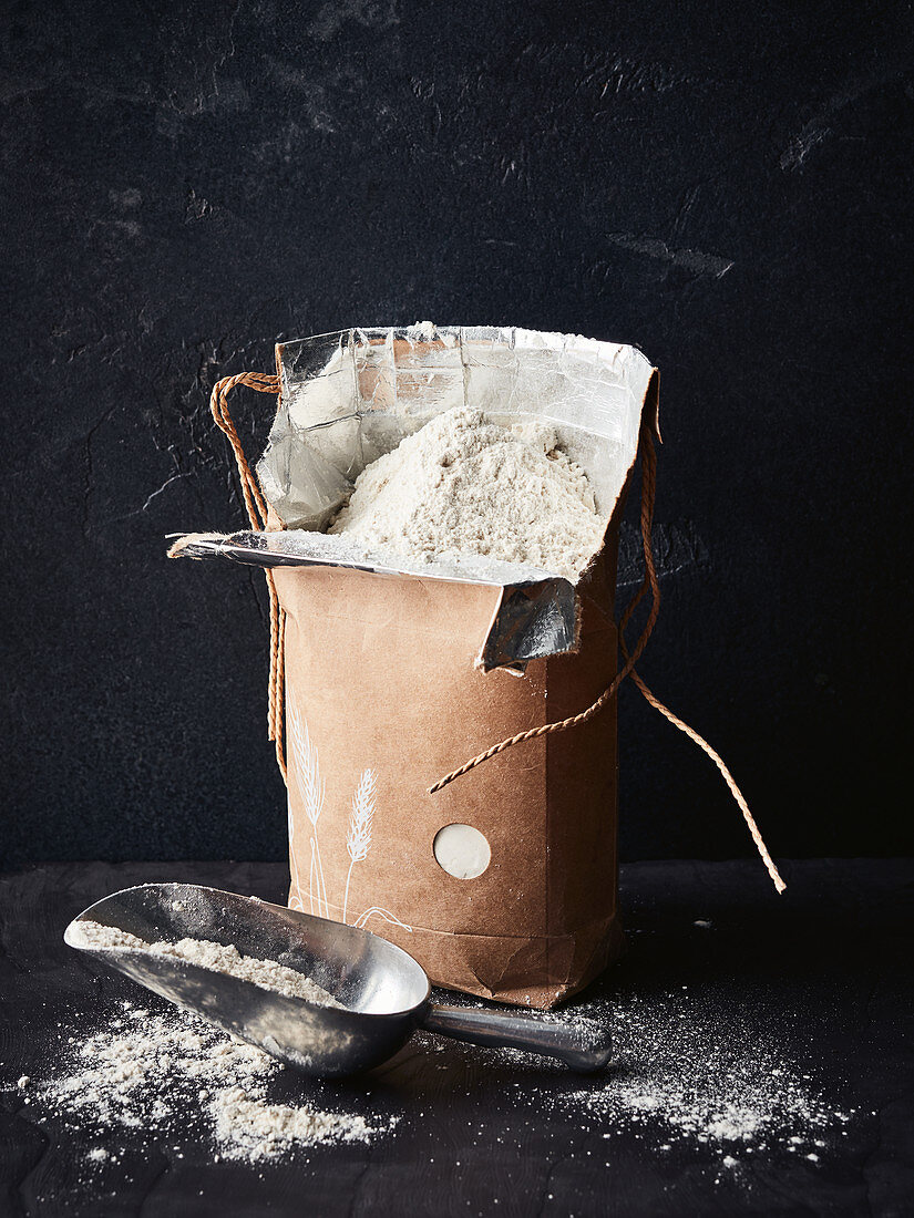 Flour in a bag against a dark background