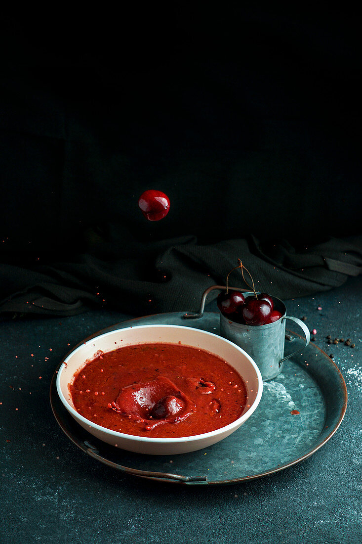 Summer Gazpacho de cereza, cherry and tomato cold spanish creamy soup
