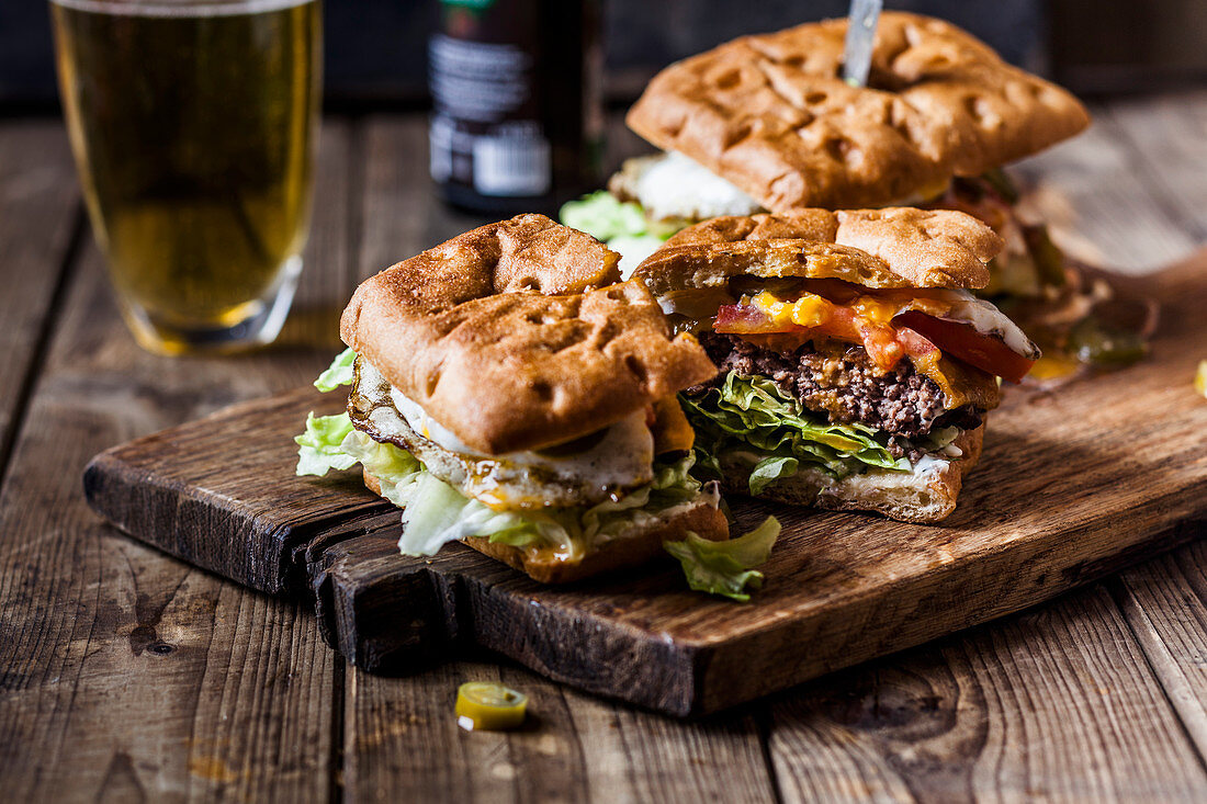 Focaccia burgers with beer