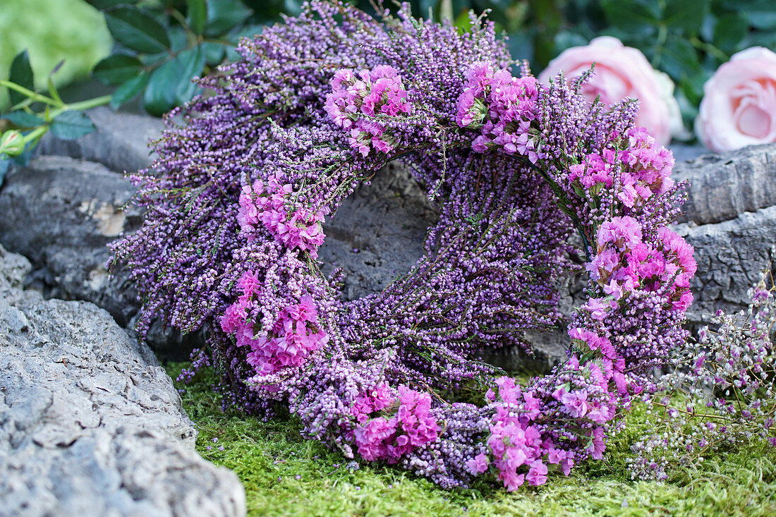 Bouquets of broom heather and sea lavender