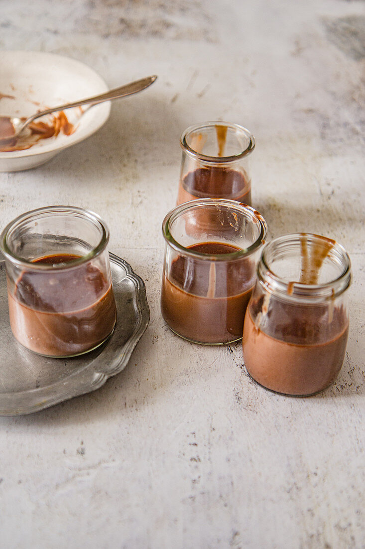 Chocolate cream in jars