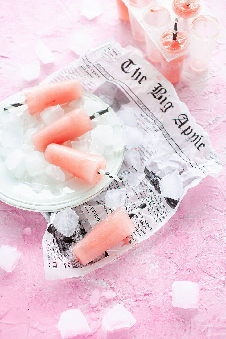 Popsicles made from rhubarb juice