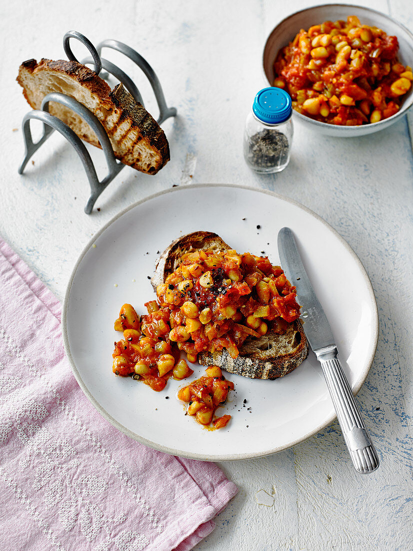 Spicy baked beans with sourdough toast